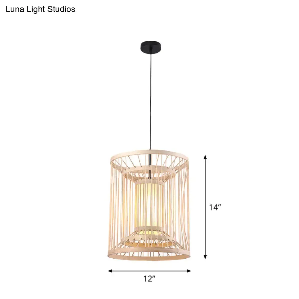 Bamboo Cylinder Pendant Light - Japanese Style Ceiling Lamp for Restaurants - Beige