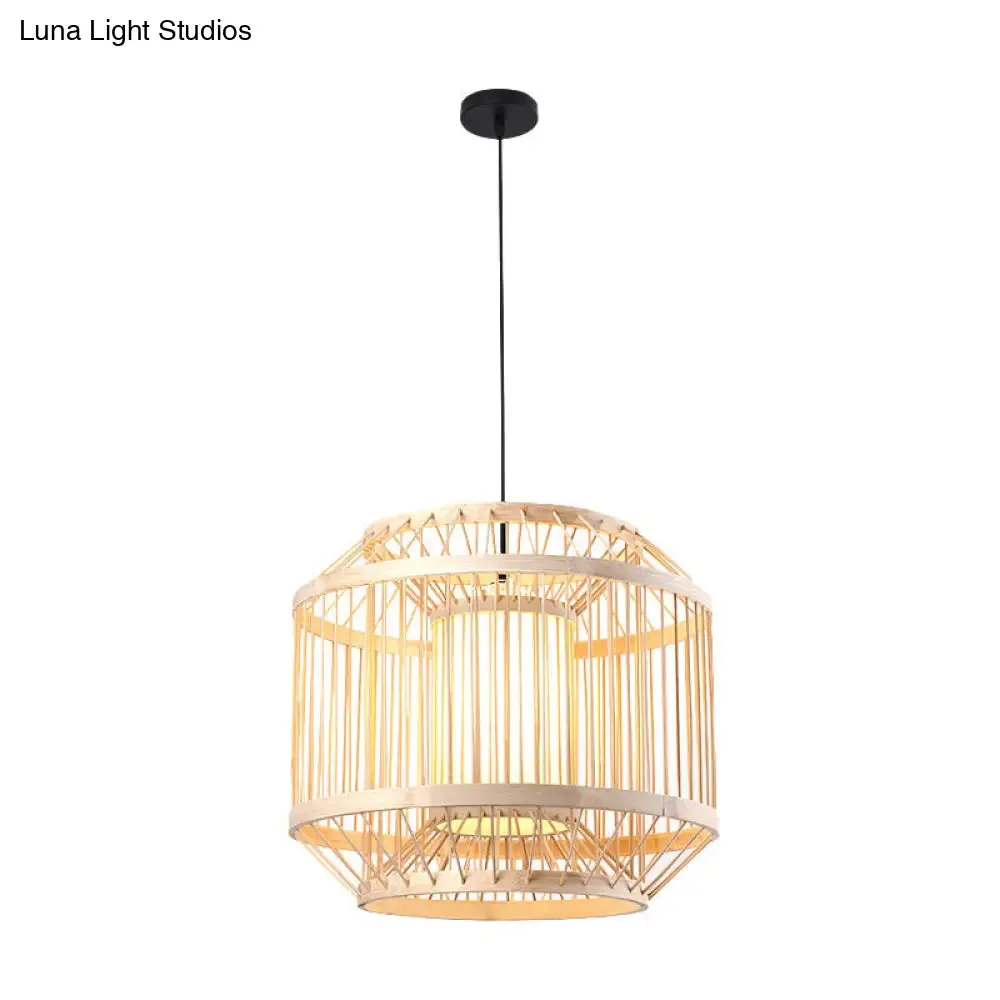 Bamboo Cylinder Pendant Light - Japanese Style Ceiling Lamp for Restaurants - Beige