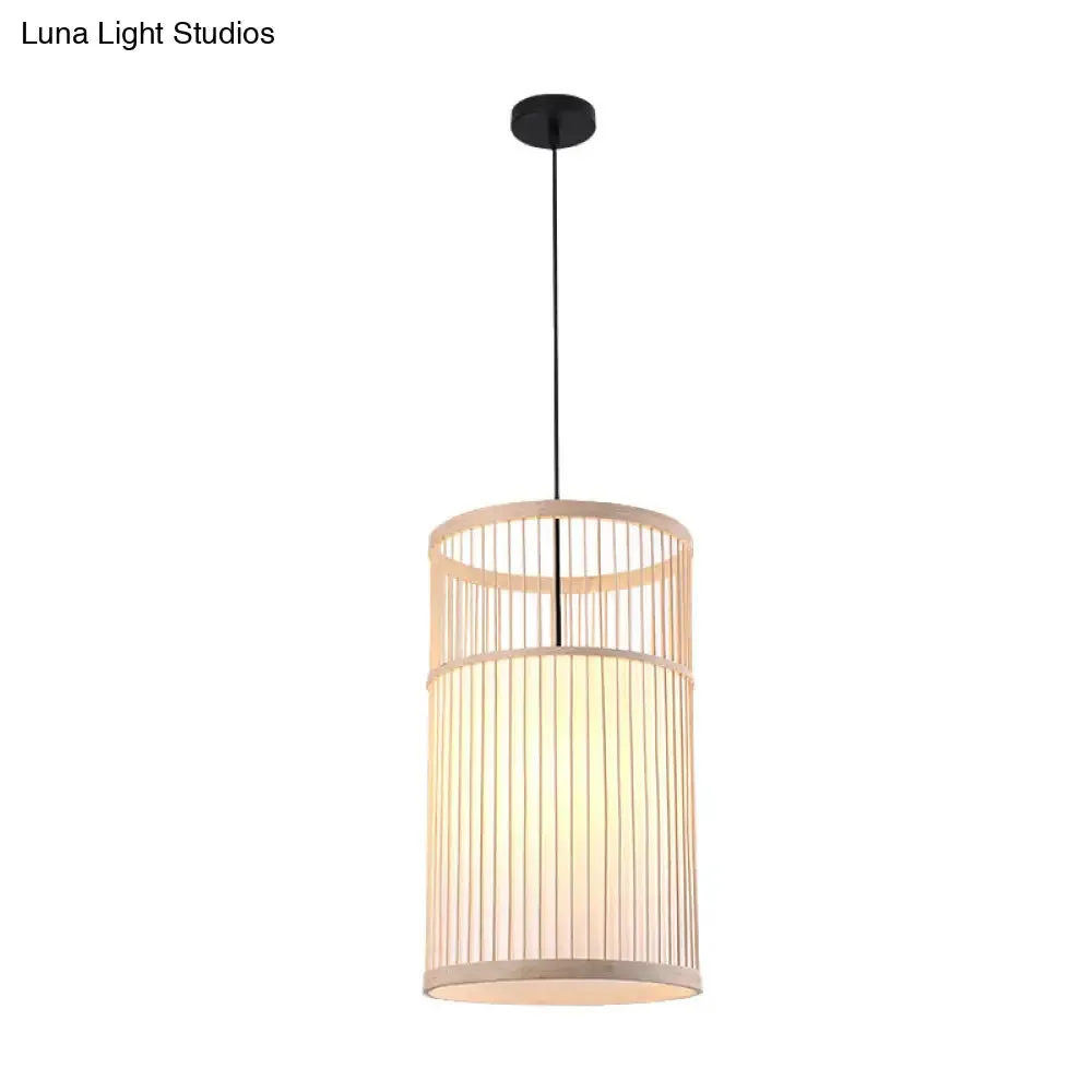 Bamboo Cylinder Pendant Light - Japanese Style Ceiling Lamp for Restaurants - Beige
