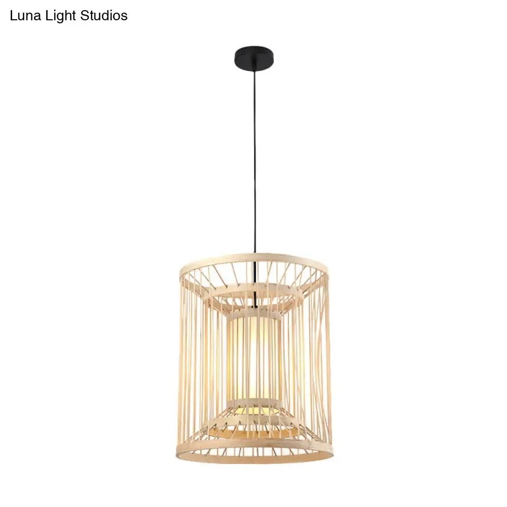 Bamboo Cylinder Pendant Light - Japanese Style Ceiling Lamp for Restaurants - Beige