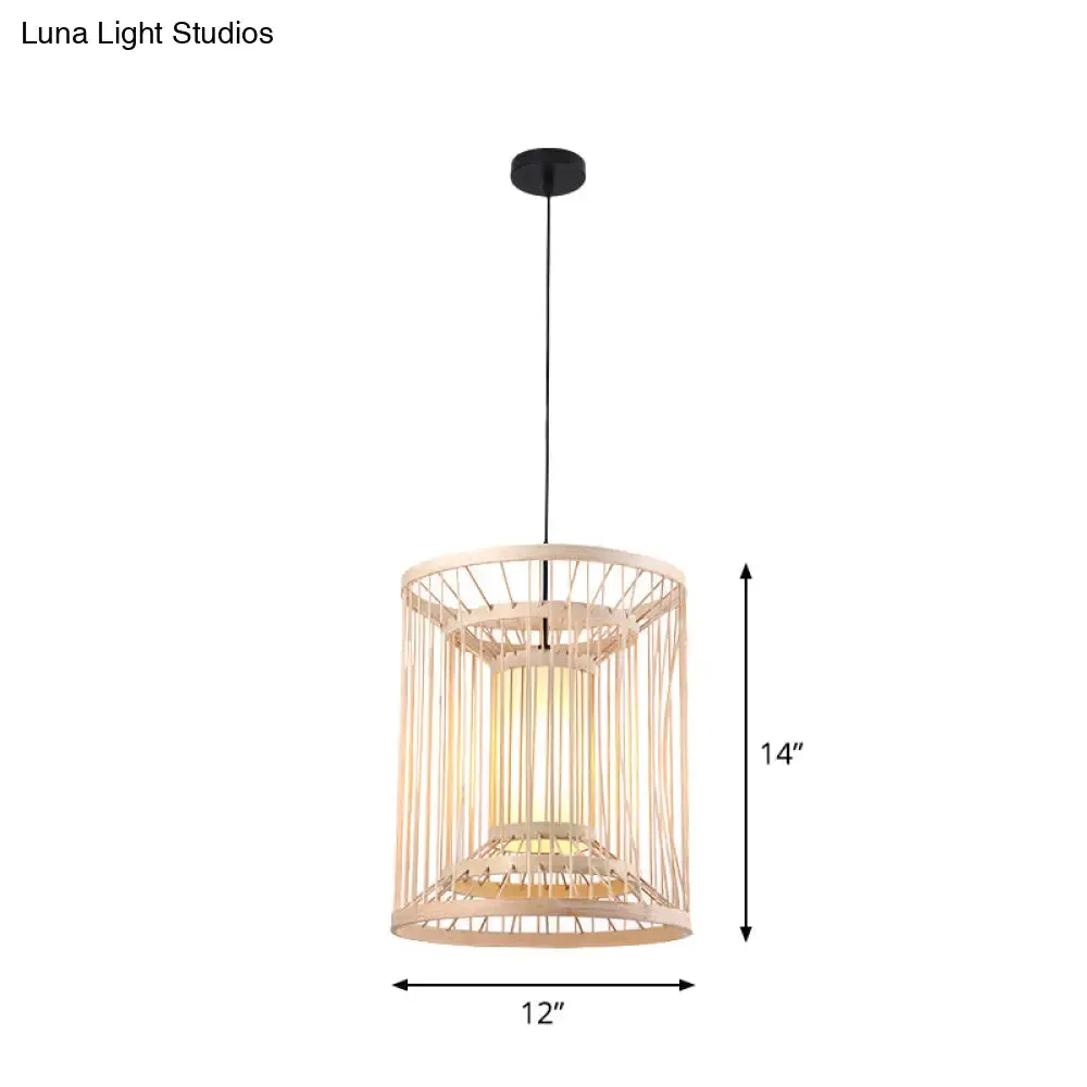 Bamboo Cylinder Pendant Light - Japanese Style Ceiling Lamp for Restaurants - Beige