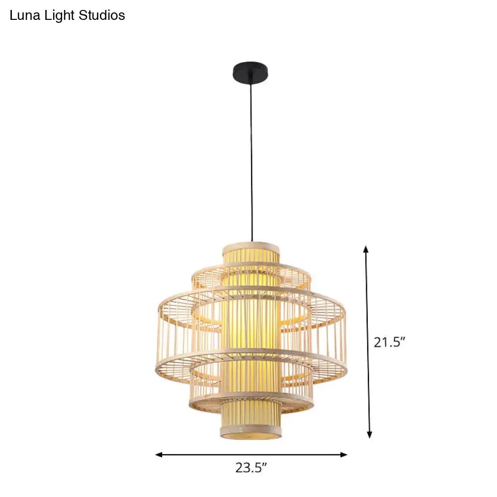Bamboo Cylinder Pendant Light - Japanese Style Ceiling Lamp for Restaurants - Beige
