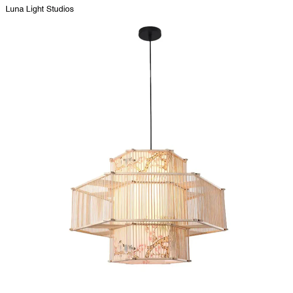 Bamboo Cylinder Pendant Light - Japanese Style Ceiling Lamp for Restaurants - Beige