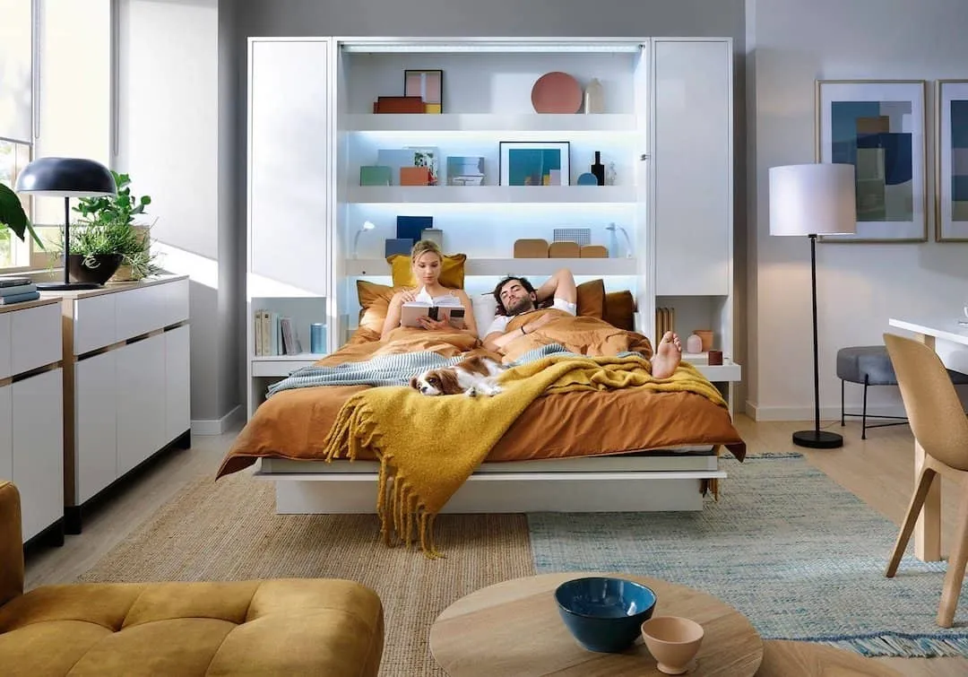 BC-02 Vertical Wall Bed Concept 120cm With Storage Cabinets and LED