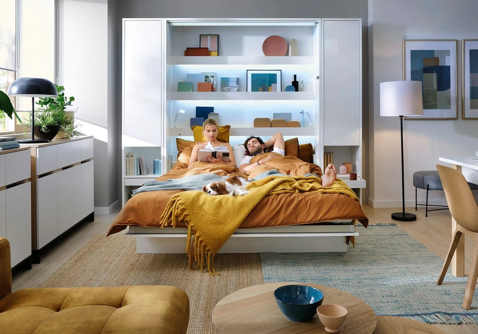 BC-03 Vertical Wall Bed Concept 90cm With Storage Cabinets and LED