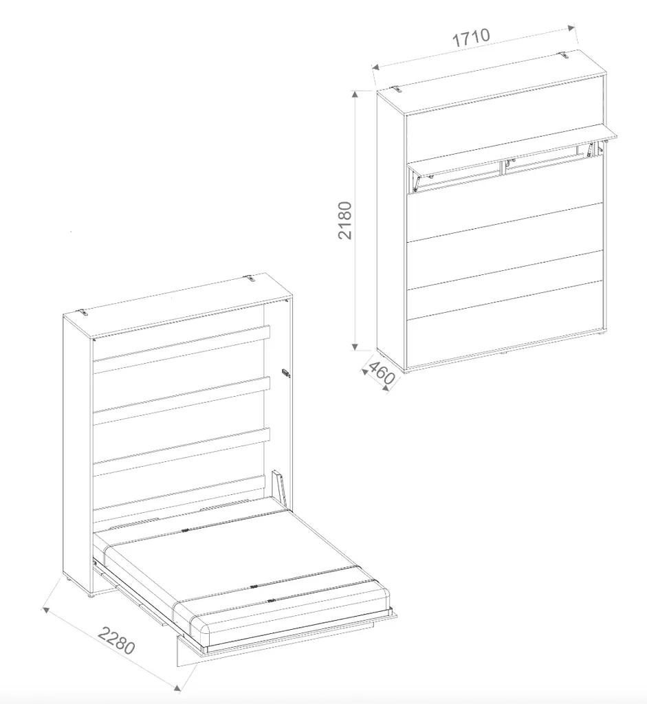 BC-12 Vertical Wall Bed Concept 160cm With Storage Cabinets and LED