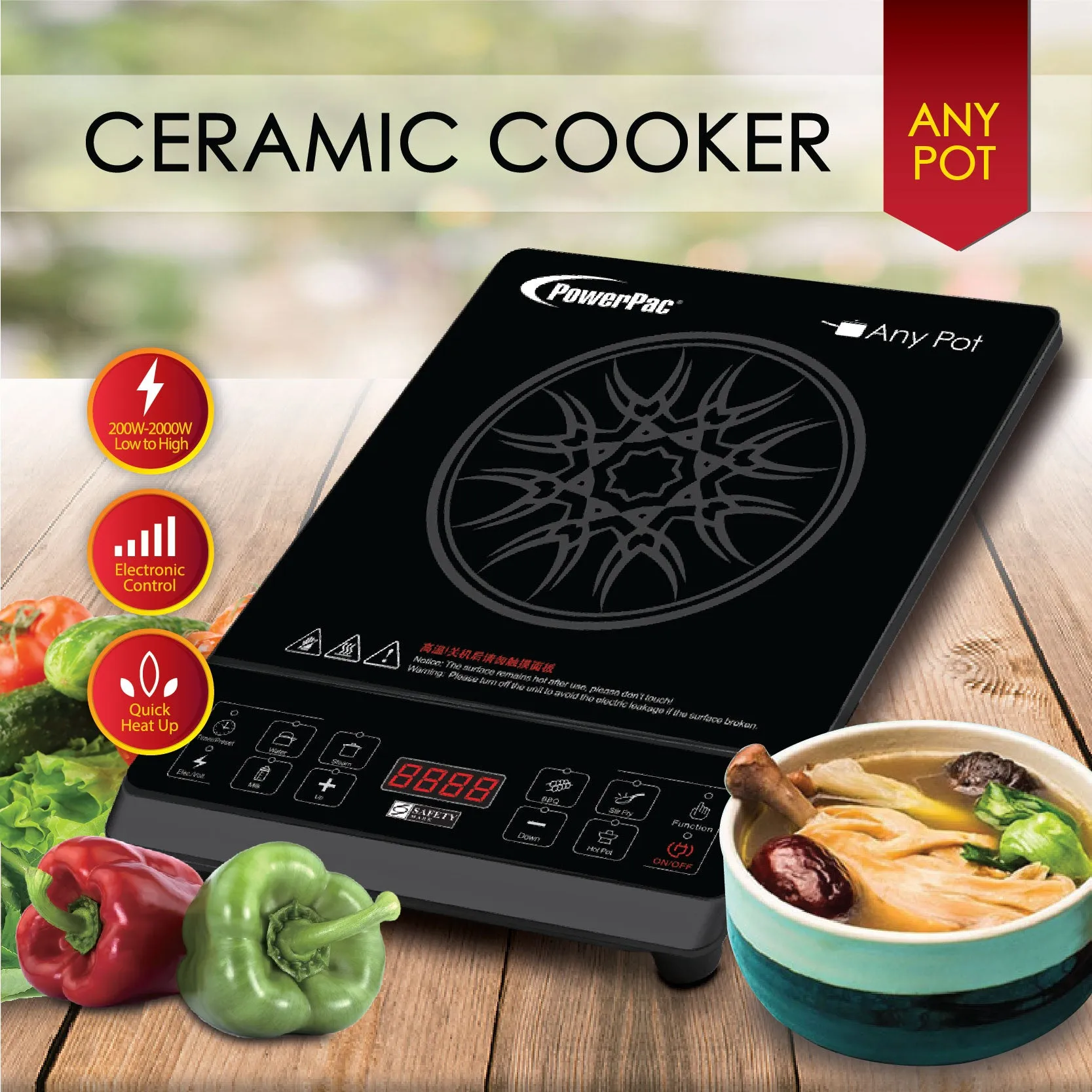 Ceramic Cooker Steamboat (Any Pot) 2000 Watts (PPIC832)