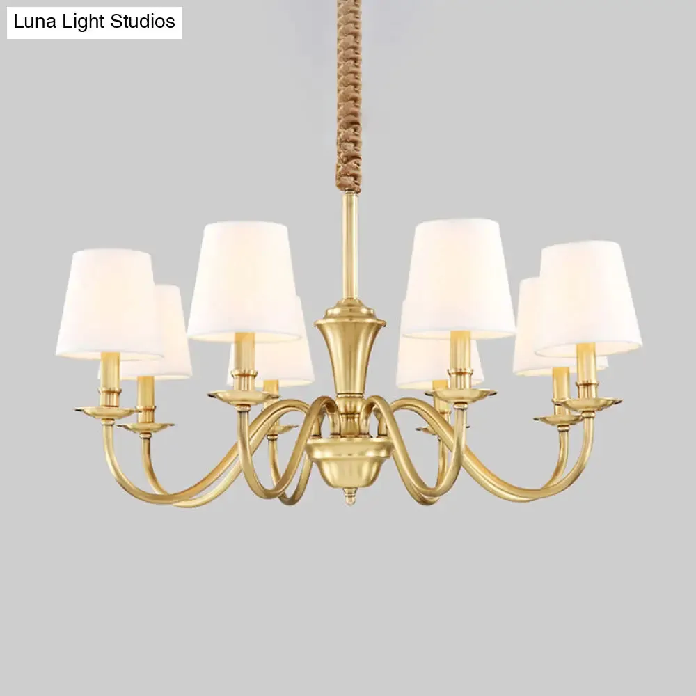 Colonial Style Hanging Chandelier - Gold 6/8-Light Fabric Conical Suspension Pendant