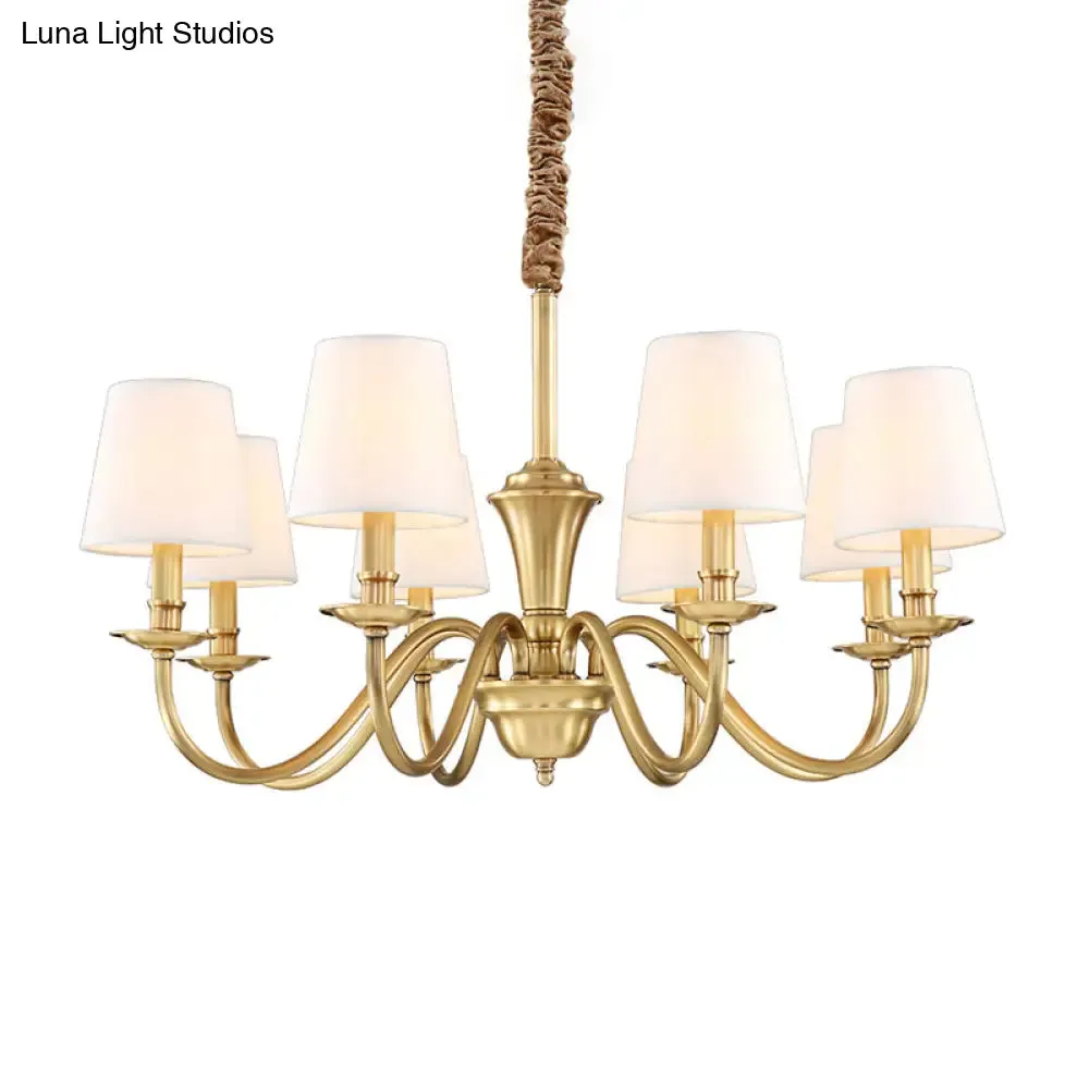 Colonial Style Hanging Chandelier - Gold 6/8-Light Fabric Conical Suspension Pendant