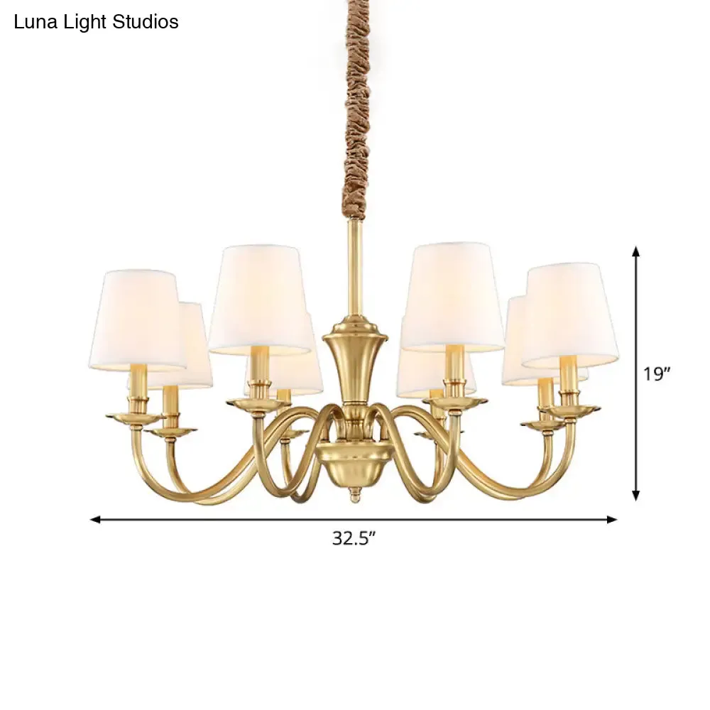 Colonial Style Hanging Chandelier - Gold 6/8-Light Fabric Conical Suspension Pendant