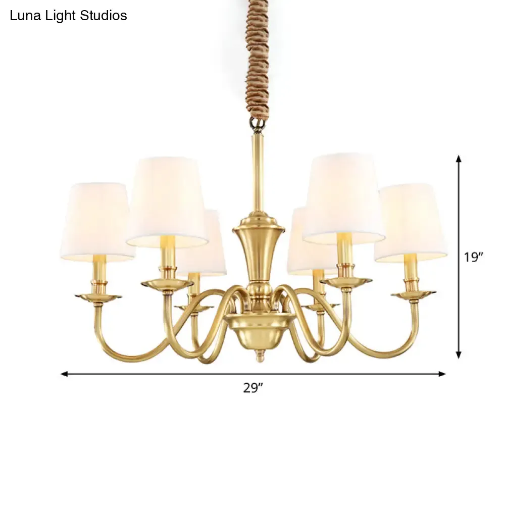 Colonial Style Hanging Chandelier - Gold 6/8-Light Fabric Conical Suspension Pendant