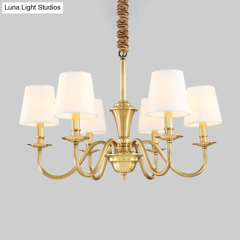 Colonial Style Hanging Chandelier - Gold 6/8-Light Fabric Conical Suspension Pendant