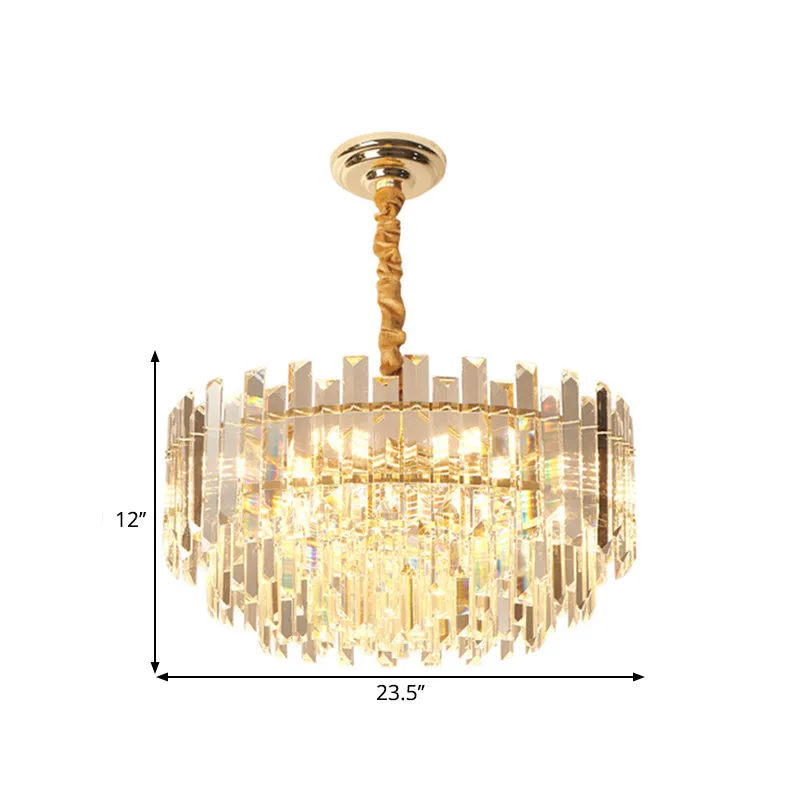 Contemporary Drum Pendant Light Fixture with Crystal Prismatic Clear Bulbs, 18"/23.5" Wide