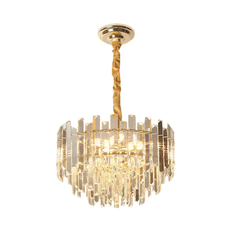 Contemporary Drum Pendant Light Fixture with Crystal Prismatic Clear Bulbs, 18"/23.5" Wide