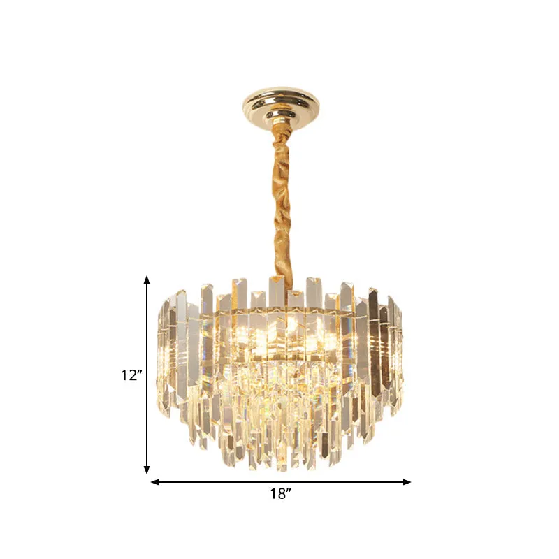 Contemporary Drum Pendant Light Fixture with Crystal Prismatic Clear Bulbs, 18"/23.5" Wide