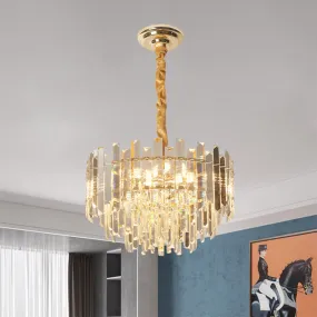 Contemporary Drum Pendant Light Fixture with Crystal Prismatic Clear Bulbs, 18"/23.5" Wide