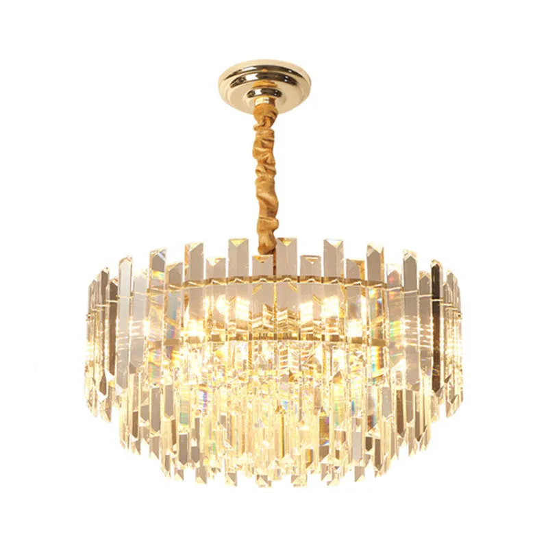 Contemporary Drum Pendant Light Fixture with Crystal Prismatic Clear Bulbs, 18"/23.5" Wide