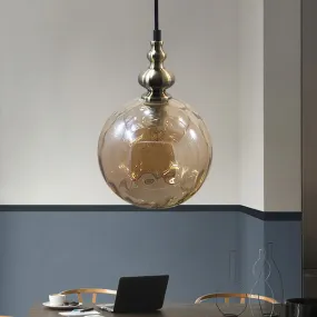 Contemporary Hammered Glass Pendant Light for Boutique Kitchen - 1 Bulb Globe Suspension Light