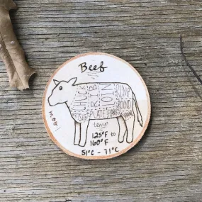 Cow Beef Butcher Chart Magnet with Cooking Temperature