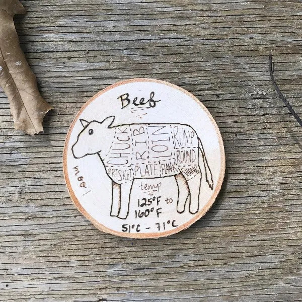Cow Beef Butcher Chart Magnet with Cooking Temperature