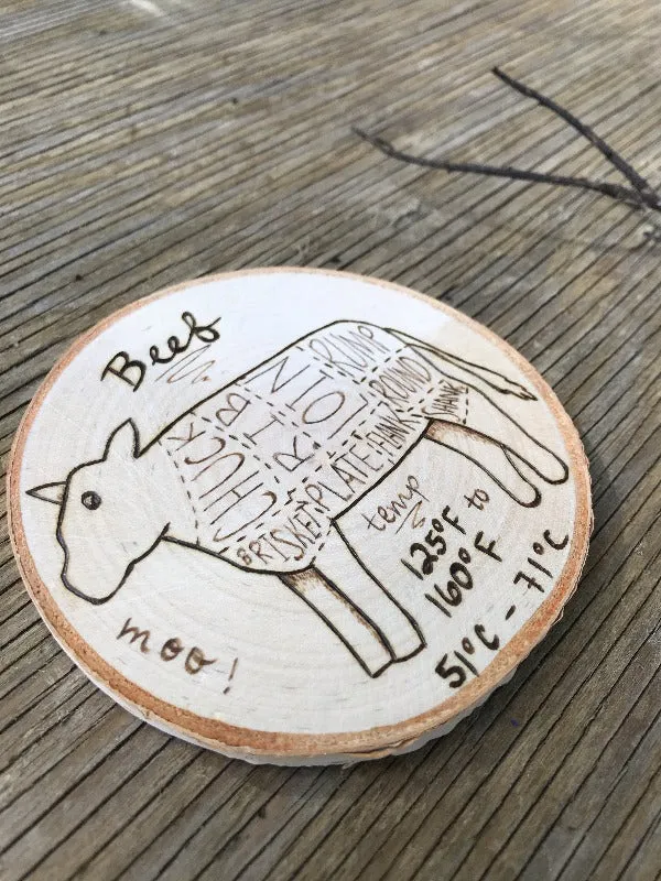 Cow Beef Butcher Chart Magnet with Cooking Temperature