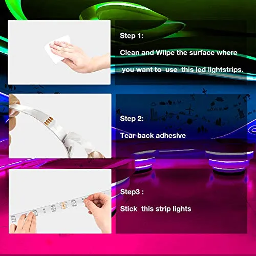 DAYBETTER (2rd Gen) SMD 5050 Remote Control Led Strip Lights 50ft Color Changing with 44Keys Remote Controller and 12V Power Supply for Bedroom