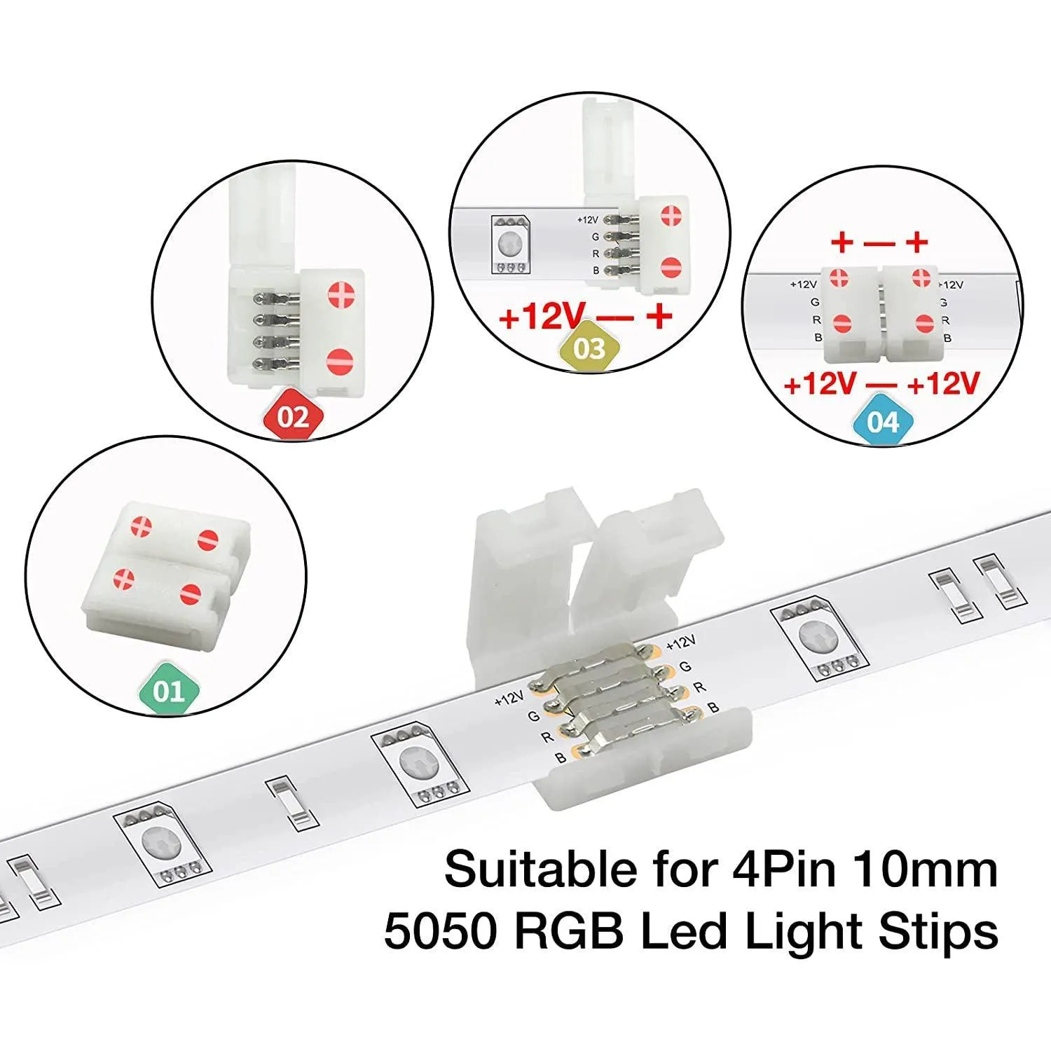 Daybetter 4 Pin 10mm Wide LED Light Connectors 20Pcs