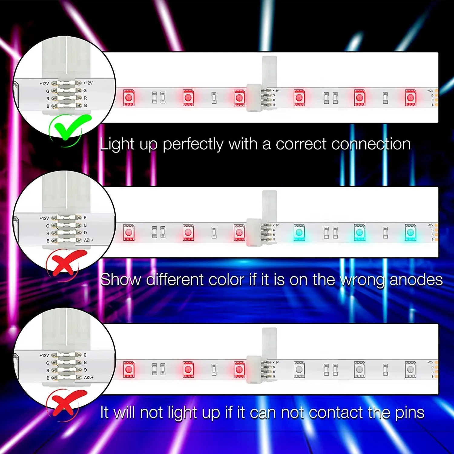 Daybetter 4 Pin 10mm Wide LED Light Connectors 20Pcs