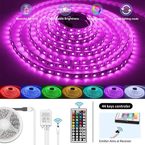 DAYBETTER 5050 RGB Infrared Remote Control Color Changing 24.6ft Led Strip Lights