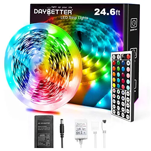 DAYBETTER 5050 RGB Infrared Remote Control Color Changing 24.6ft Led Strip Lights