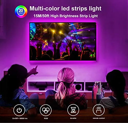 DAYBETTER 5050 RGB Infrared Remote Control Color Changing 50ft Led Strip Lights
