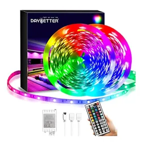 DAYBETTER Led Strip Lights 40ft, RGB Color Changing Led Strips with 44 Keys Remote Control for Room, Bedroom, Kitchen Decoration