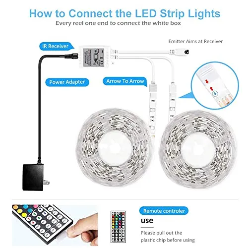 DAYBETTER Led Strip Lights Waterproof, 32.8ft(2 Rolls of 16.4ft) LED Tape Lights Color Changing 300 LEDs Light Strips Kit with 44 Keys Ir Remote Controller and 12v Power Supply for Indoor Outdoor Use