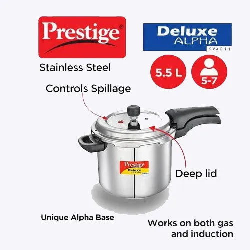 Deluxe Alpha Svachh SS Pressure Cooker (3L, 5.5L, 6.5L, 10L)