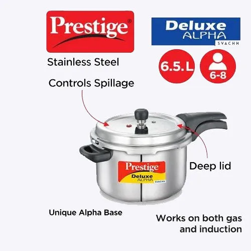 Deluxe Alpha Svachh SS Pressure Cooker (3L, 5.5L, 6.5L, 10L)