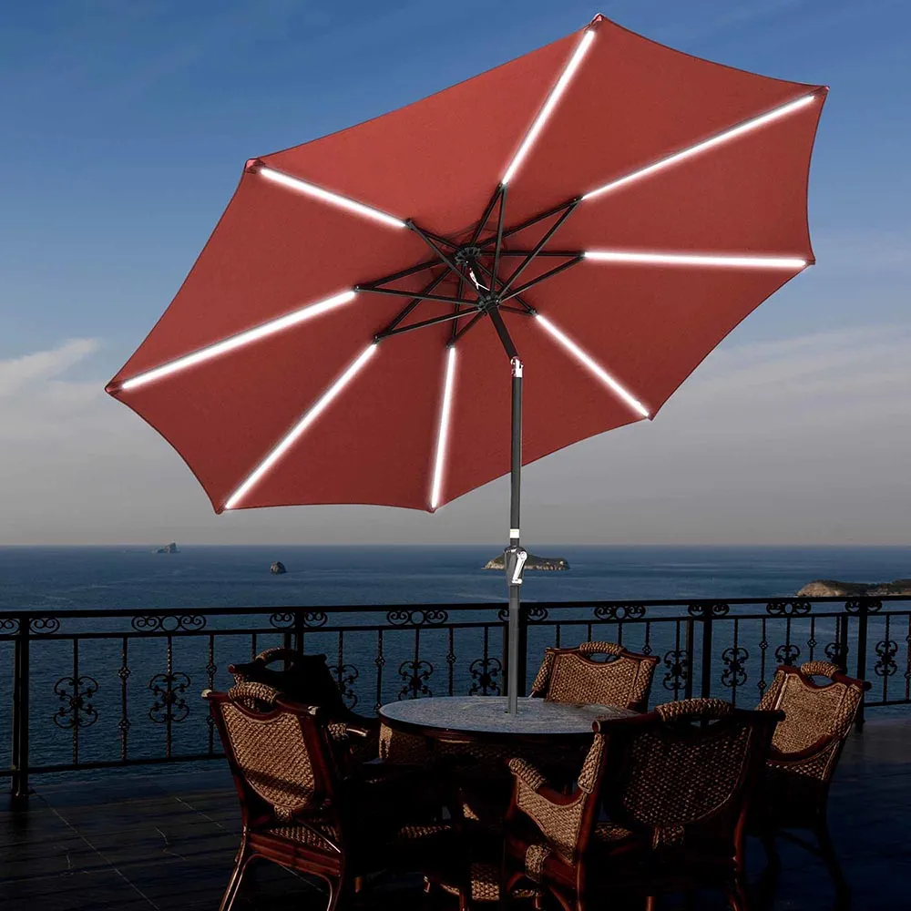 DIY 9 ft Patio Umbrella with Lights Solar Umbrella Tilt 8-Rib