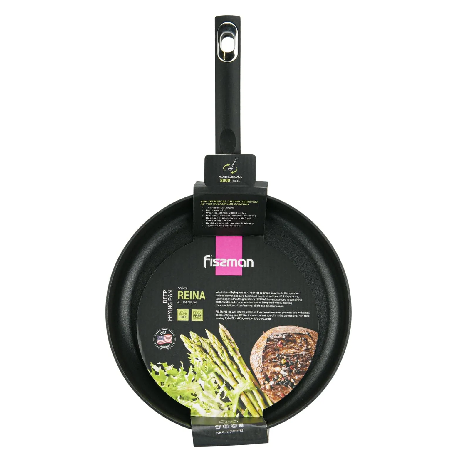 Fissman Deep Frying Pan Reina Series Aluminum And  Non-Stick Coating With Induction Bottom Black 26cm