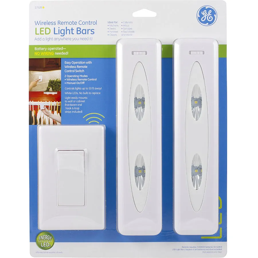 GE 17528 Battery-Operated Wireless Remote-Control LED Light Bars, 12", 2-Pack