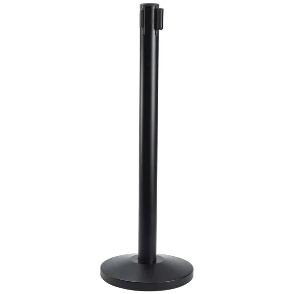 Genware Barrier Post Black - Retractable Black Belt (Pack of 2)