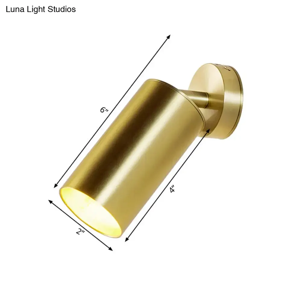 Golden 1-Head Contemporary Wall Sconce with Metallic Cylindrical Surface Mount