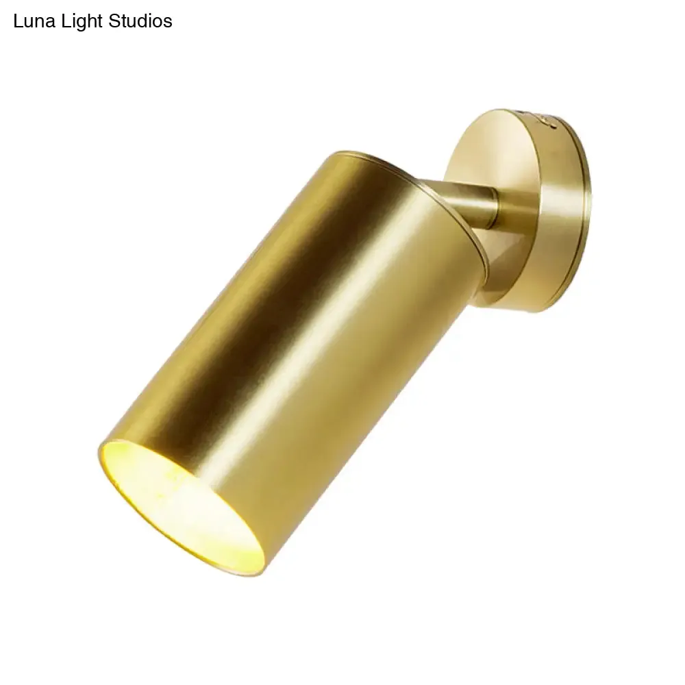 Golden 1-Head Contemporary Wall Sconce with Metallic Cylindrical Surface Mount