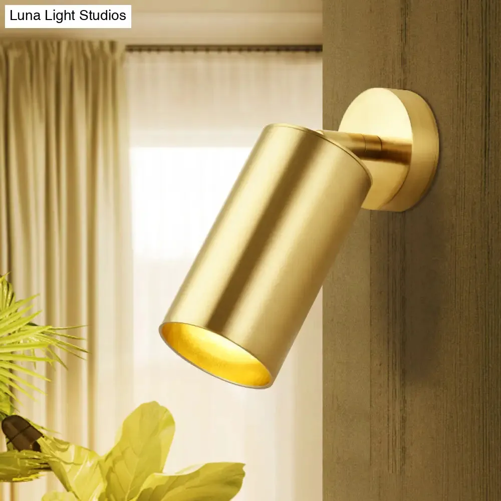 Golden 1-Head Contemporary Wall Sconce with Metallic Cylindrical Surface Mount