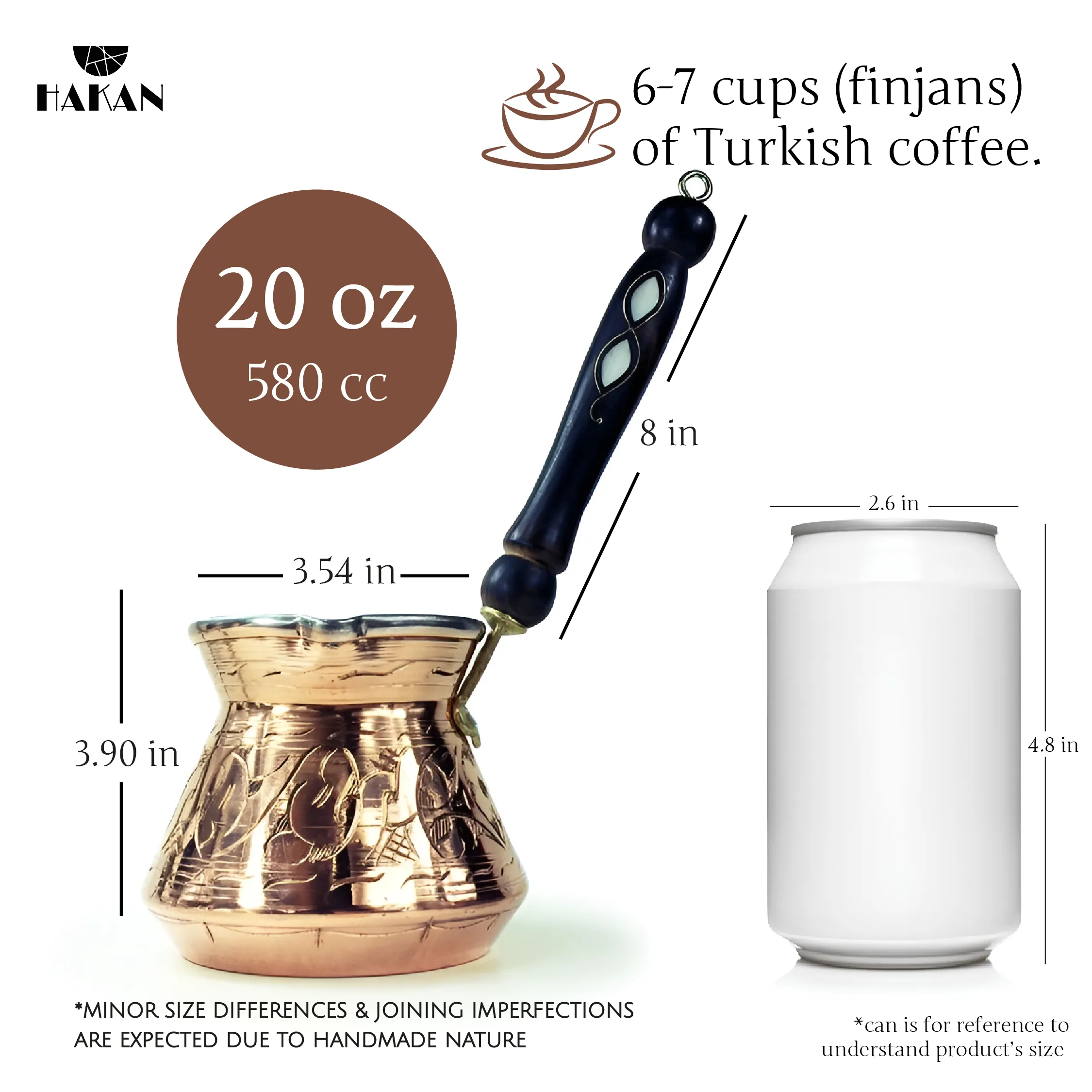 Hakan Thick Copper Turkish Coffee Pot Maker, Wooden Handle
