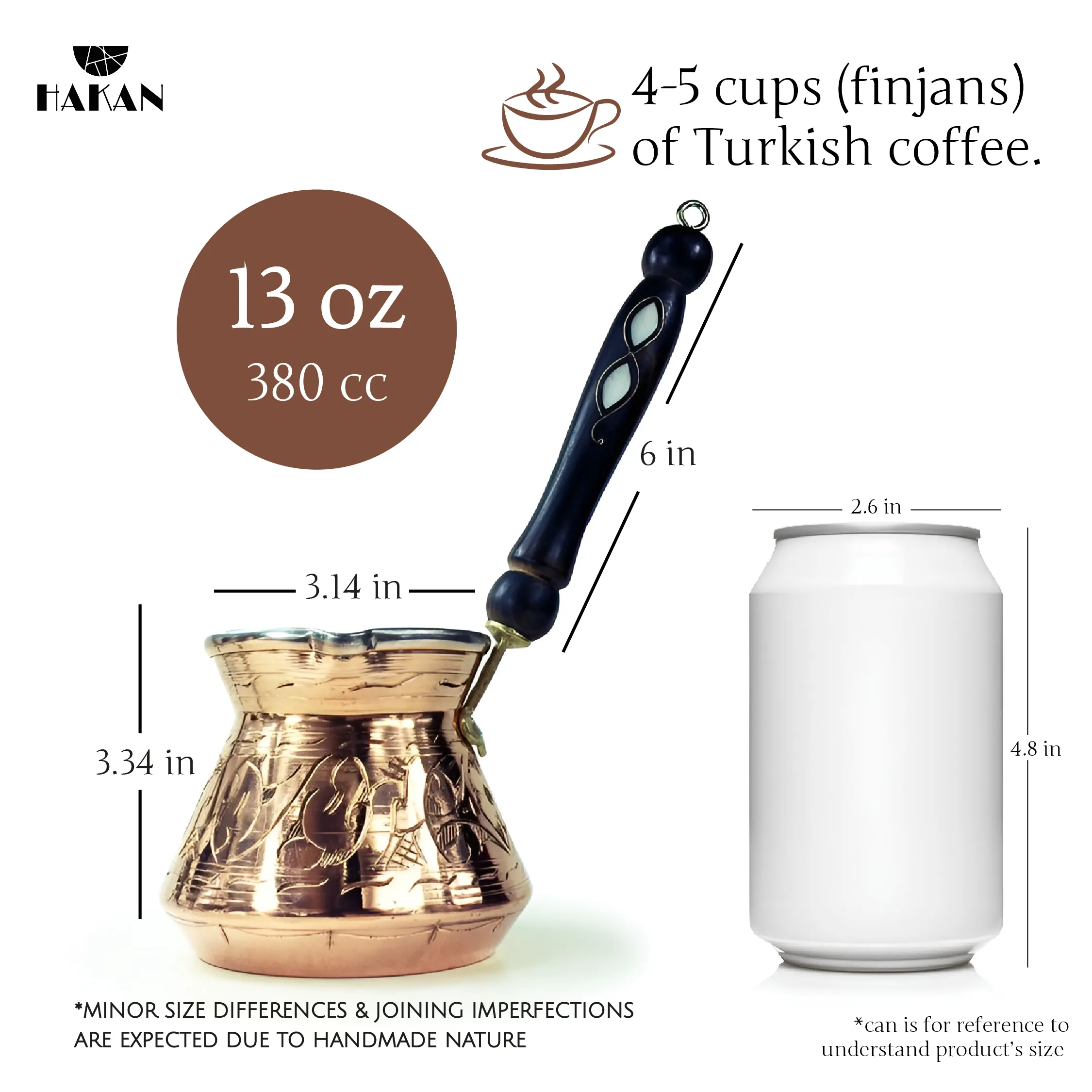 Hakan Thick Copper Turkish Coffee Pot Maker, Wooden Handle