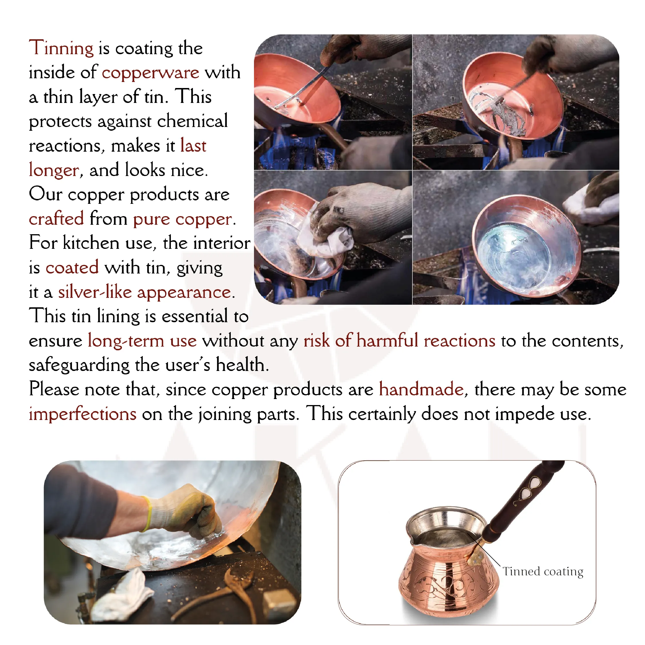 Hakan Thick Copper Turkish Coffee Pot Maker, Wooden Handle