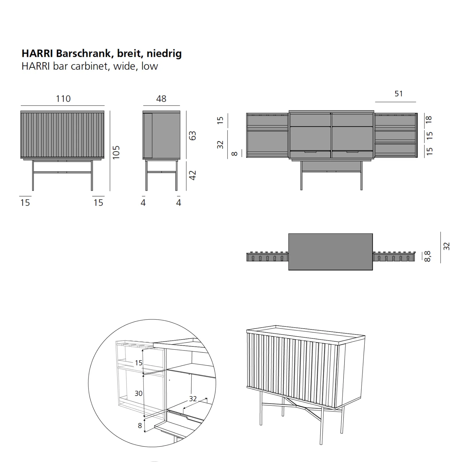 Harri Wide Low | Bar Cabinet
