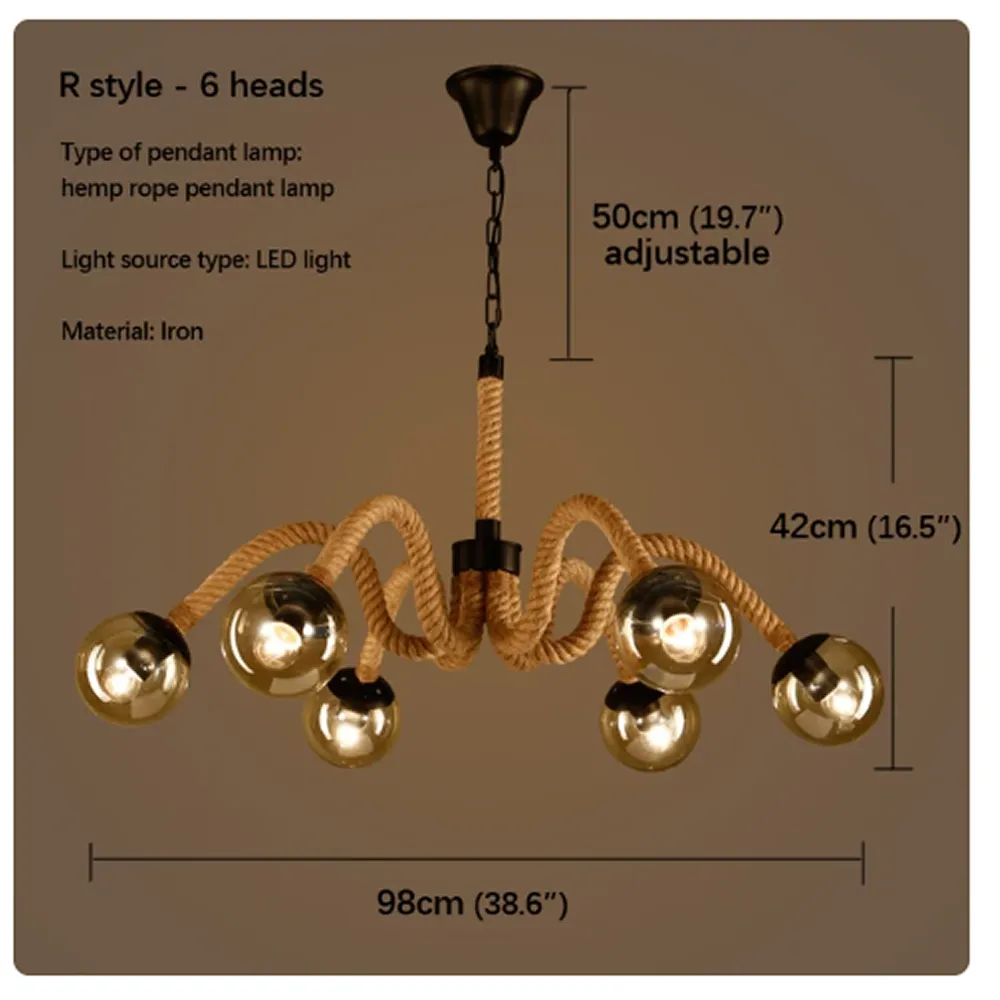 Home Decoration Fluorescent Bulb Brass Rope Pendant Light Q24-10-14