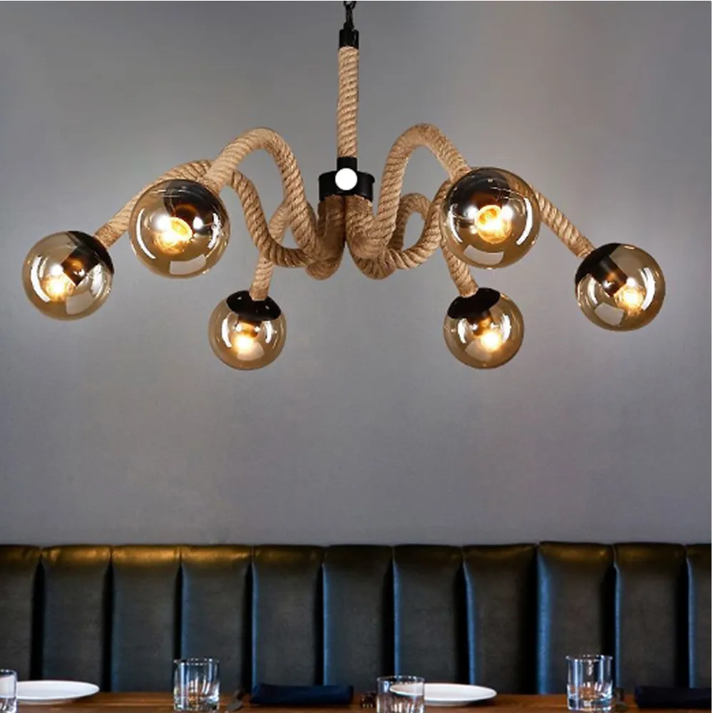 Home Decoration Fluorescent Bulb Brass Rope Pendant Light Q24-10-14