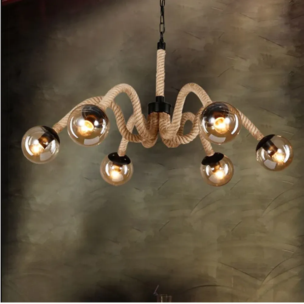 Home Decoration Fluorescent Bulb Brass Rope Pendant Light Q24-10-14