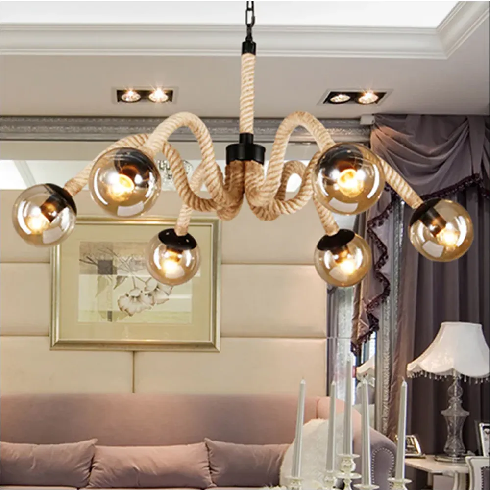 Home Decoration Fluorescent Bulb Brass Rope Pendant Light Q24-10-14